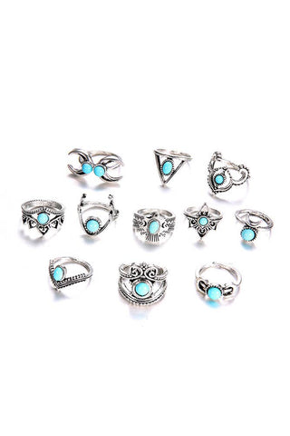Turquoise Alloy Rings Set ZK234