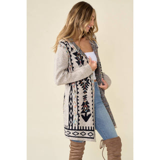 ***CLEARANCE **** Aztec Rainbow Long Sleeve Hooded Sweater Cardigan