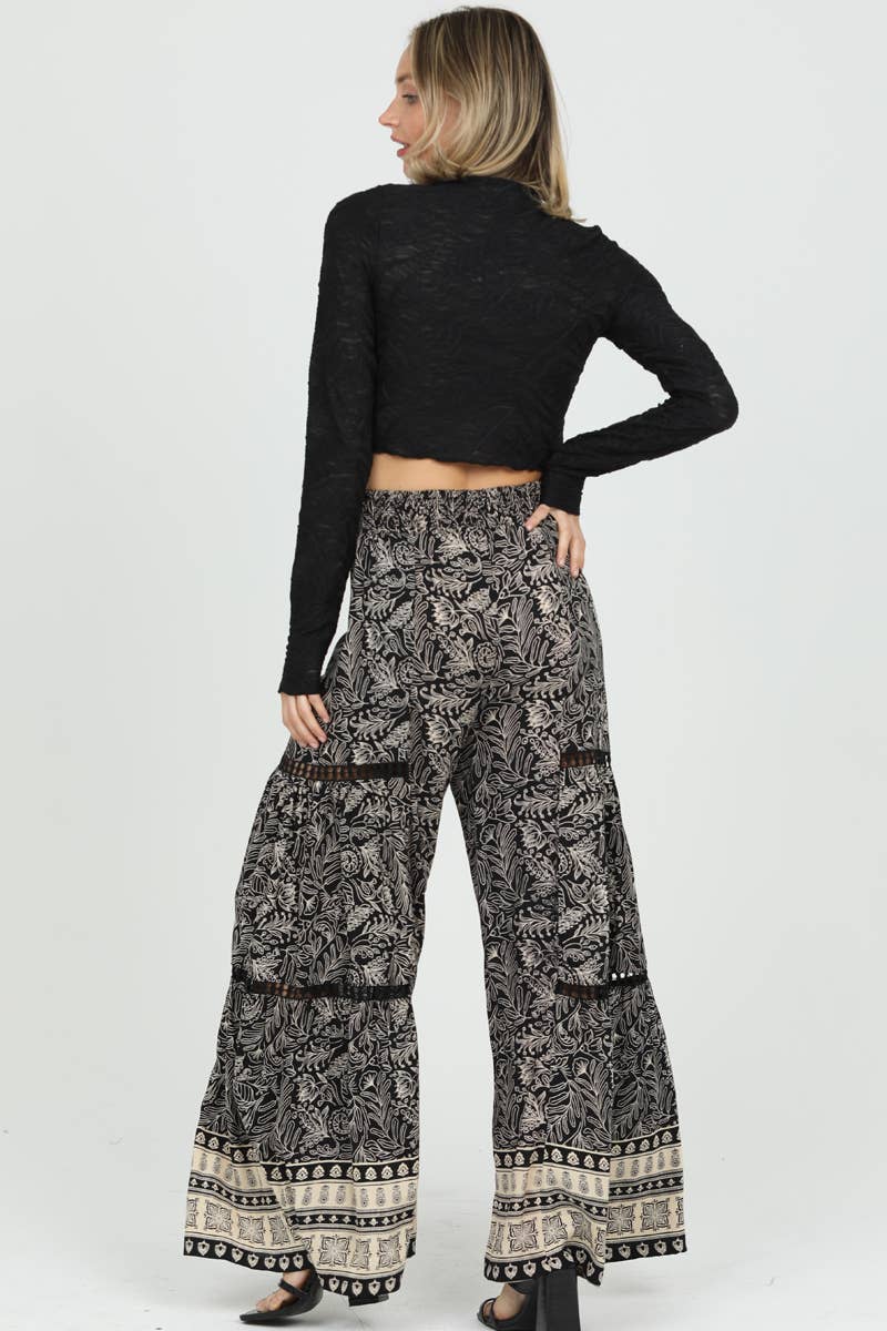 WIDE LEG FLARE PANTS WITH LACE INSETS by Angie