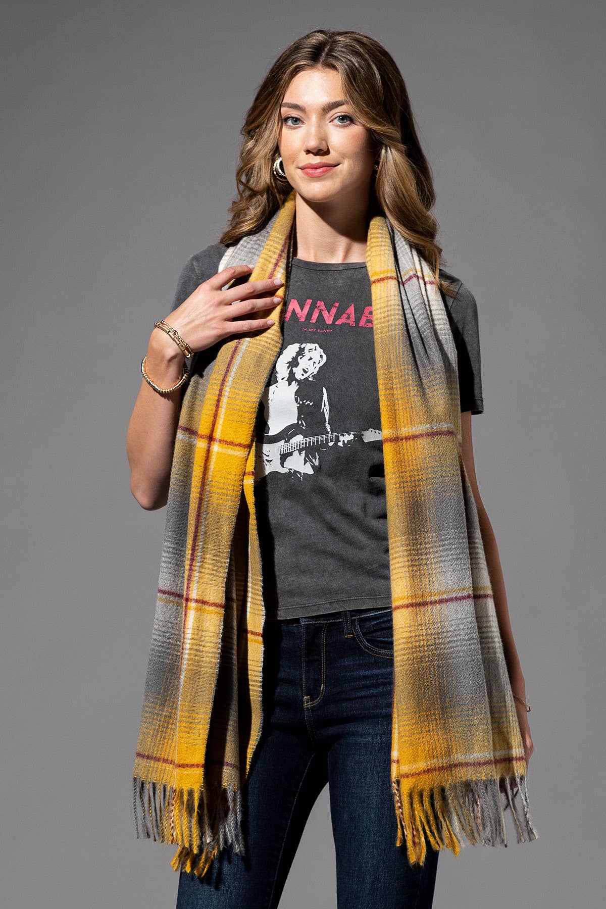 Plaid Fringe Oblong Scarf