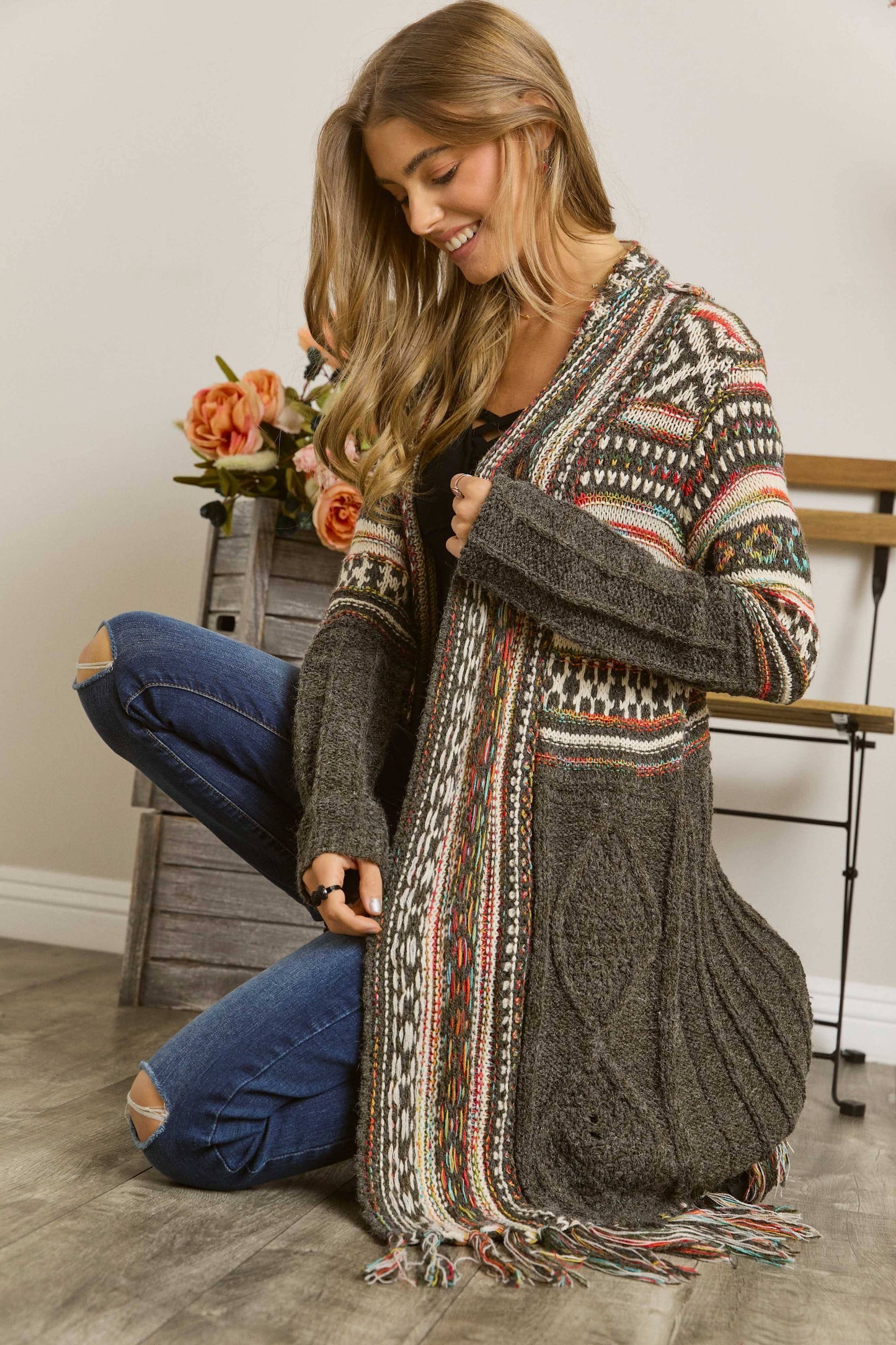 Adora FRINGE HEM AZTEC CARDIGAN