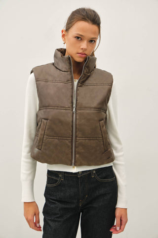 FAUX LEATHER PUFFER VEST