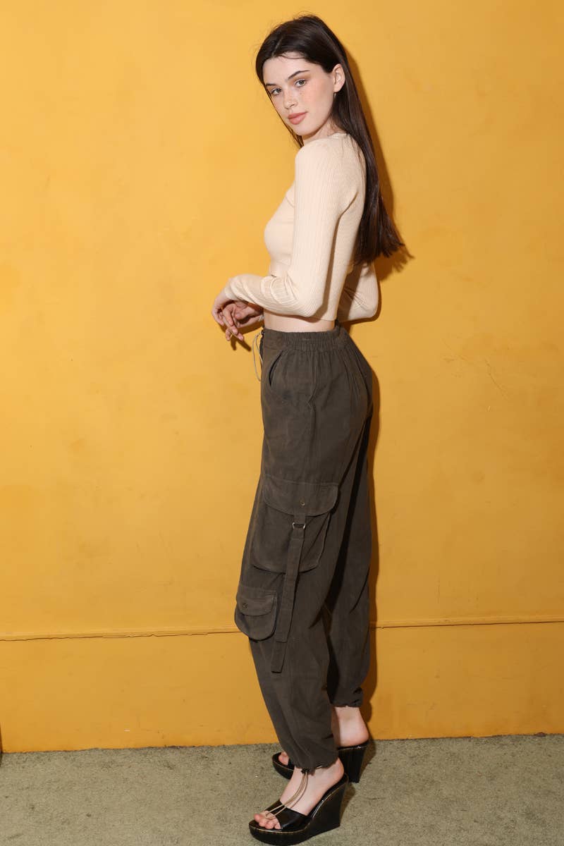 OLIVE-ASIS CORDUROY CARGO PANTS BY ANGIE