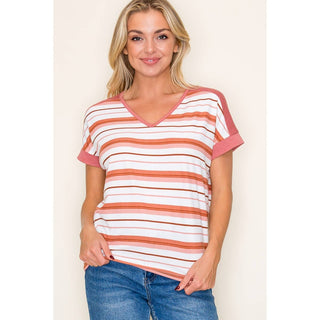 STACCATO V NECK MULTI STRIPED SHIRT