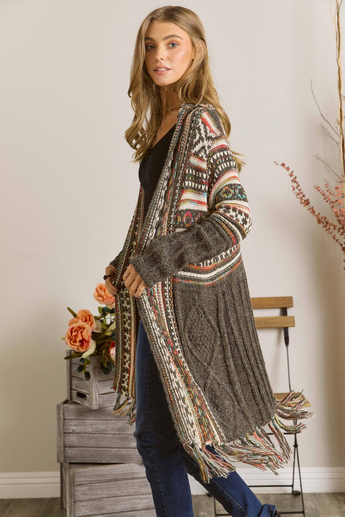 Adora FRINGE HEM AZTEC CARDIGAN