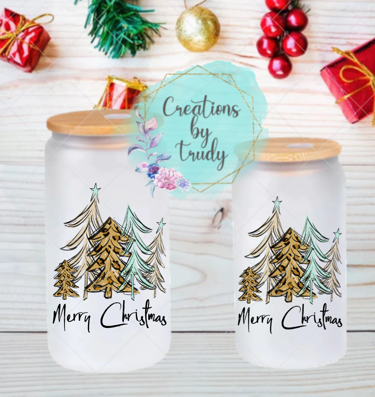 Merry Christmas trees- Can Style Glass Drinkware