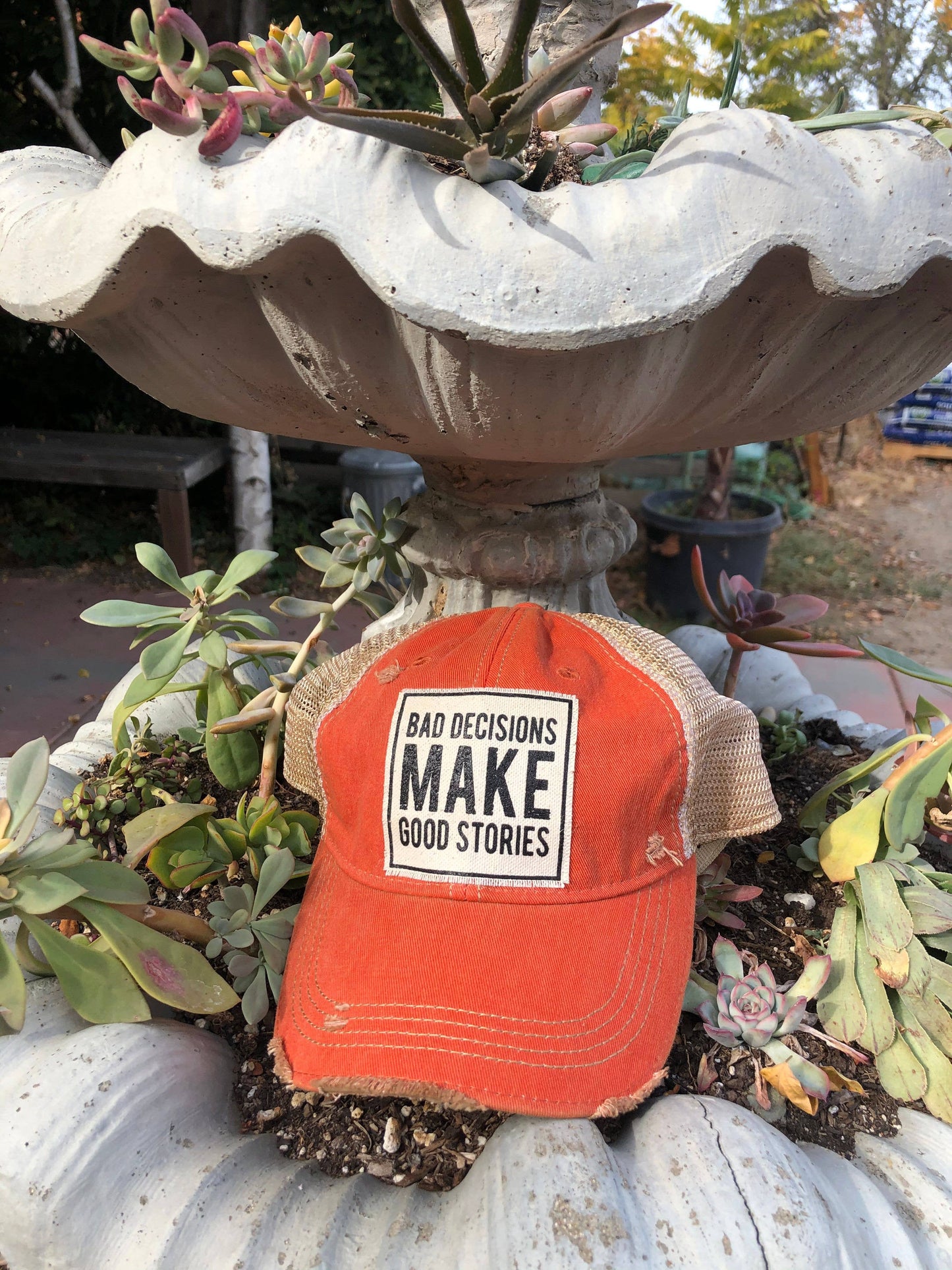 Bad Decisions Make Good Stories Distressed Trucker Cap