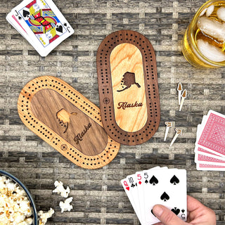 US States Mini Travel Cribbage Board Set with Custom Pegs