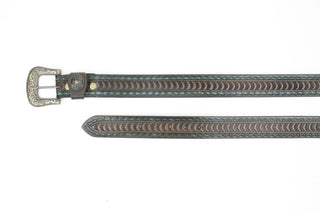 Genuine Brown Leather Deco Belt with Turquoise Accents ABB 14-2637