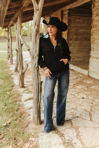 Black Quarter Zip Sweatshirt W Front Pocket