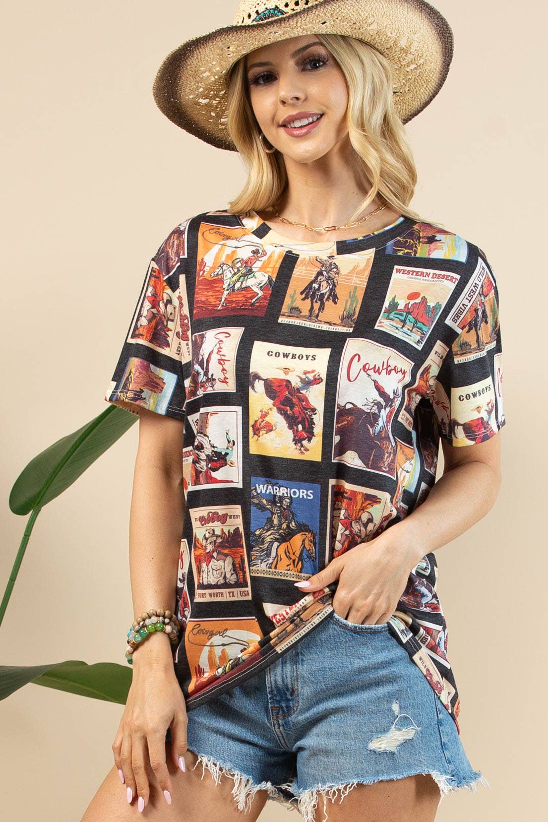 VERO WESTERN VINTAGE PRINT SHORT SLEEVE T-SHIRT