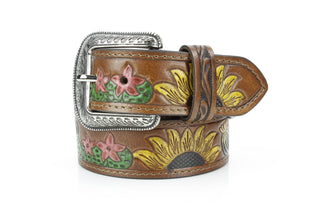 Genuine Western Leather Belt w/ Sunflower Cactus Design ABB 21 2523