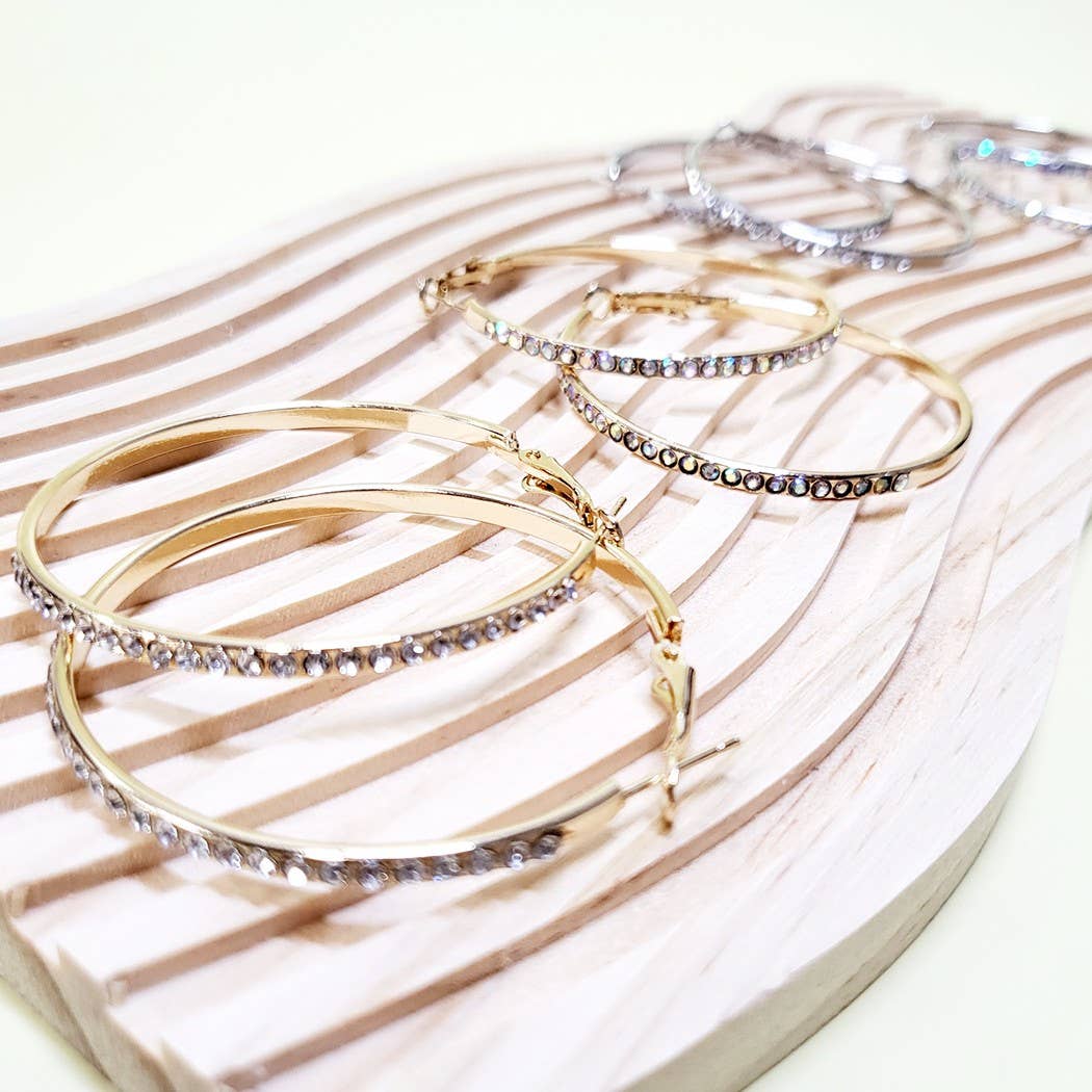 Gold or Silver Stone Hoop Earrings with diamond accents