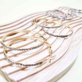 Gold or Silver Stone Hoop Earrings with diamond accents