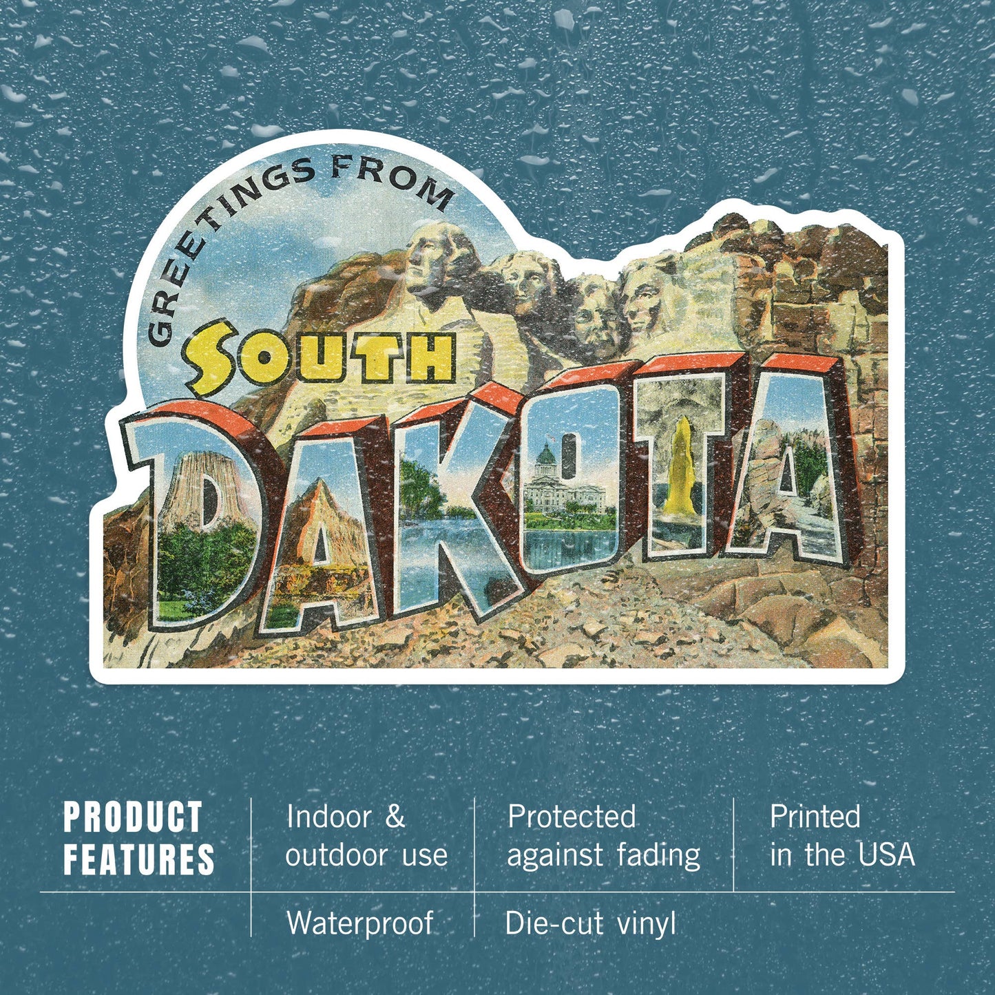 Vinyl Sticker South Dakota, Greetings, Large Letter Scene