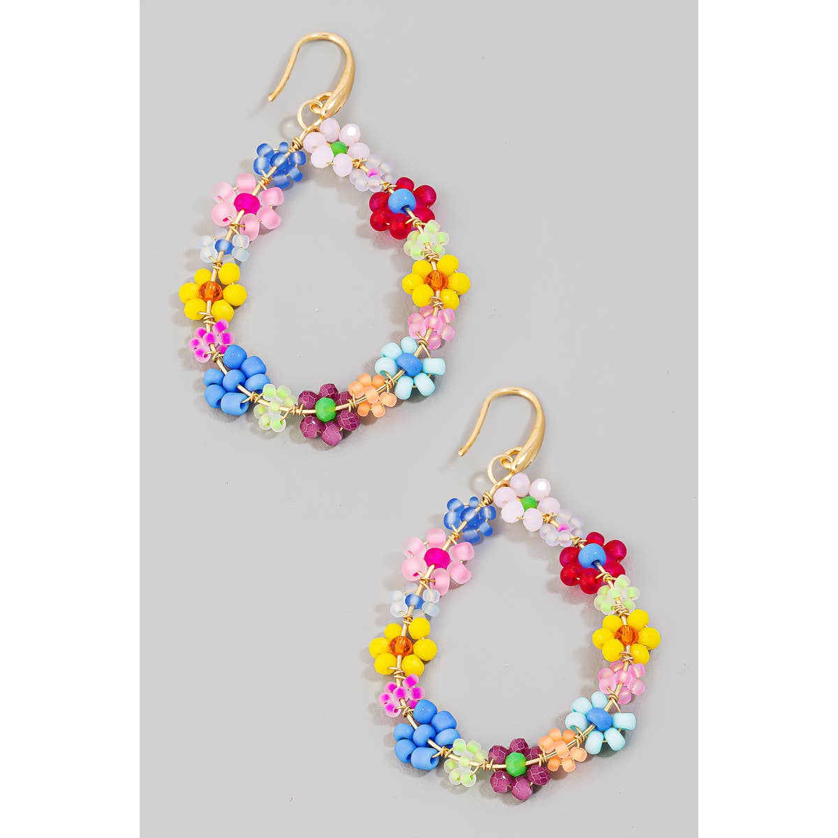 Mini Beaded Flower Tear Dangle Earrings