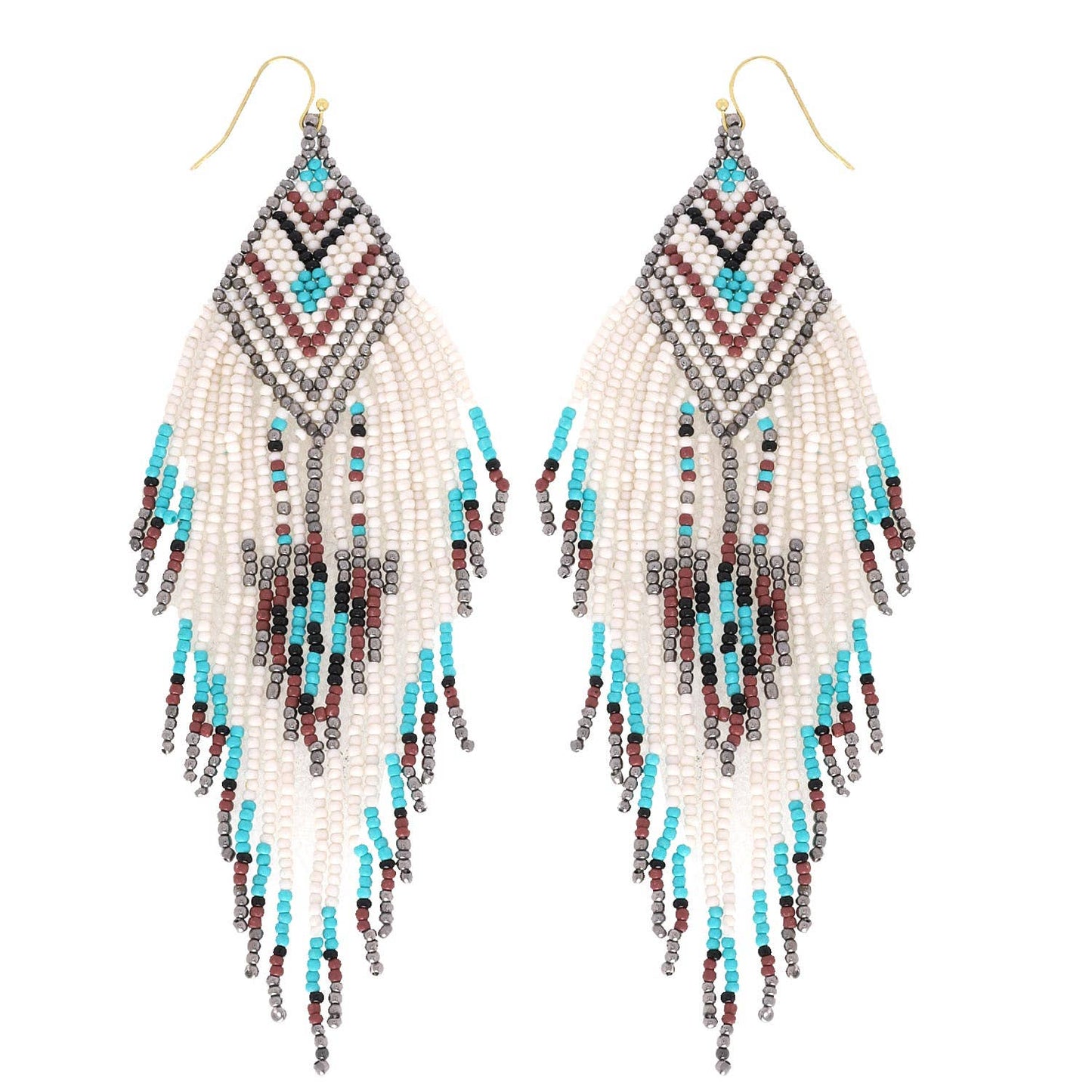 Native American Beaded Long Drop Earrings