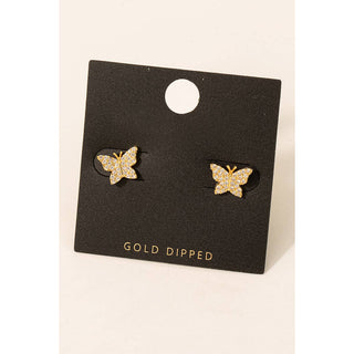 Gold Dipped Cz Pave Butterfly Stud Earrings