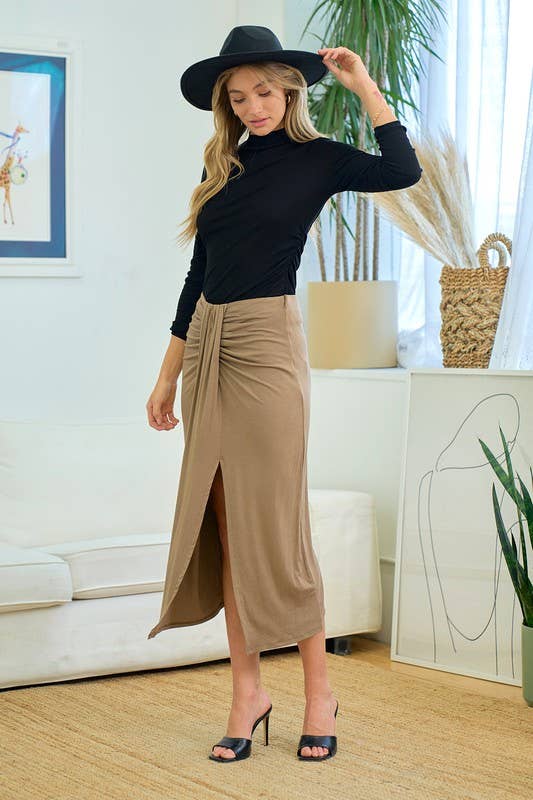 High Waisted Midi Skirt With Knot Detail - 6370S