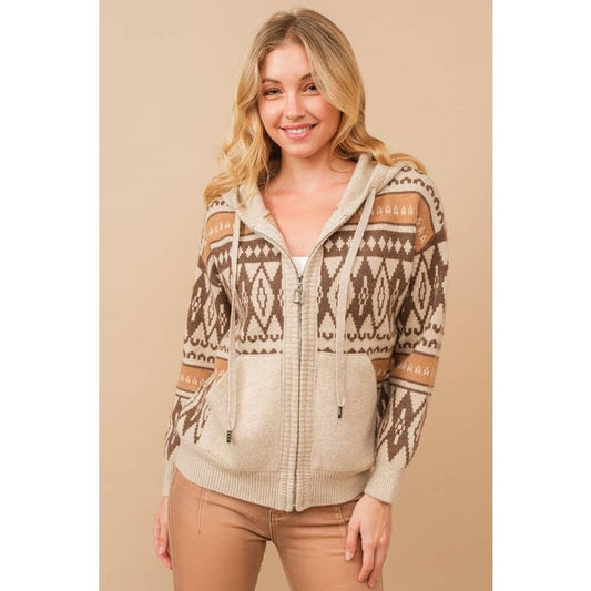 Aztec Geo Zip UP Pullover Hooded Sweater Jacket