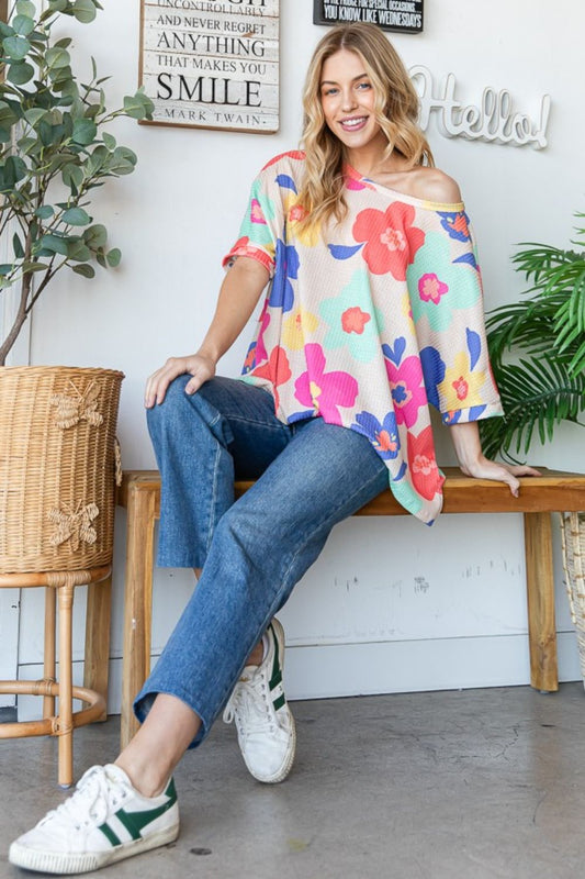 HOPELY Floral Waffle Oversize T-Shirt