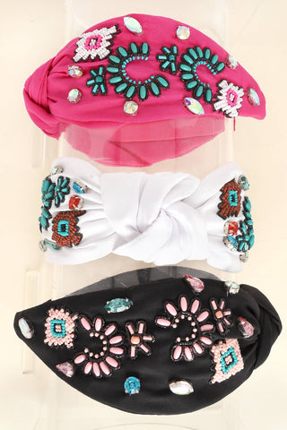 Western Turquoise Top Knotted Beaded Headband