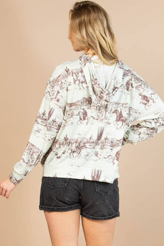 RILEY WILD WEST PRINT OPEN FRONT HOODIE