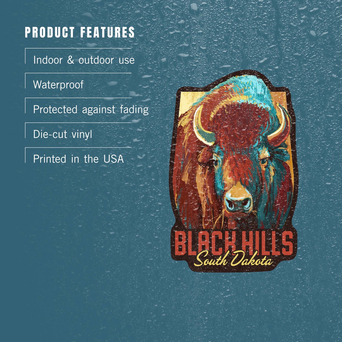 Vinyl Sticker Black Hills, South Dakota, Bison, Vivid
