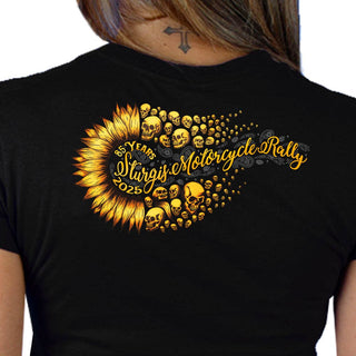 *CLEARANCE* 2025 Sturgis Motorcycle Rally Sunflower Skulls Black Ladies Tee