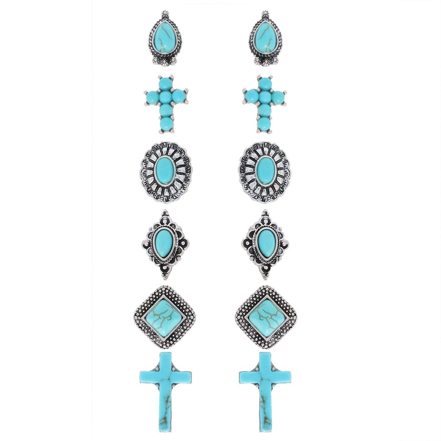 6pc Assorted Western Cross Stud Earrings Sophia collection