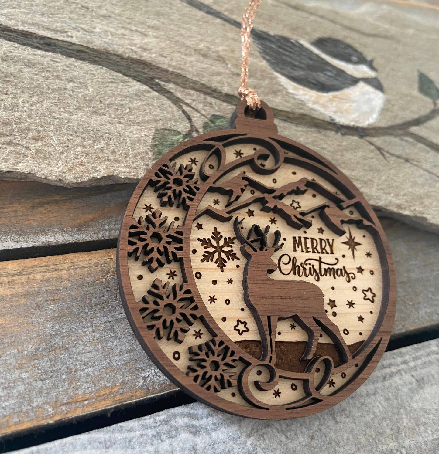 Christmas ornament, wooden 2D ornament, nature