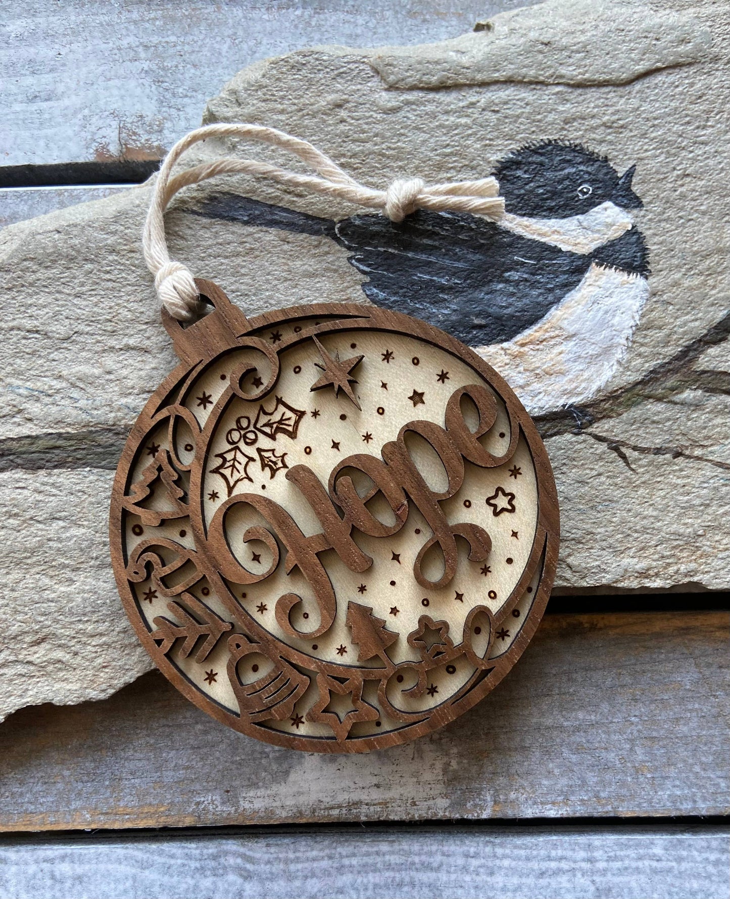 Christmas ornament, wooden 2D ornament, hope