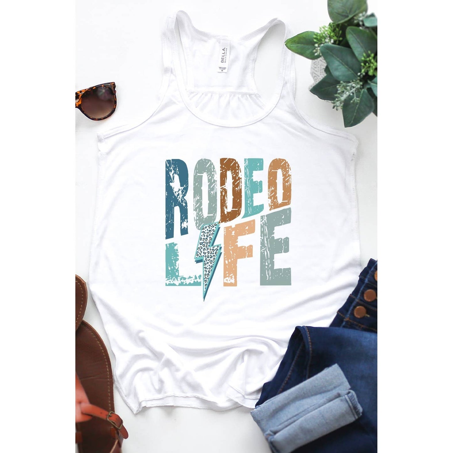 Rodeo Life Leopard Lightning Bolt Graphic Tank Top
