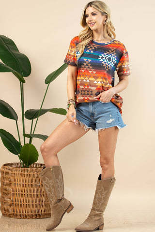 CLEARANCE AZTEC PRINT SHORT SLEEVE T-SHIRT