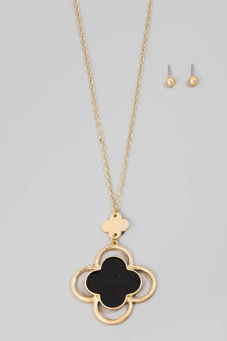 Layered Epoxy Clover Pendant Long Necklace Set