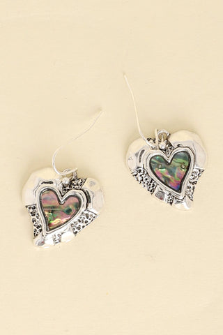 Abalone Heart Drop Dangling Fishhook Earrings Sophia Collection