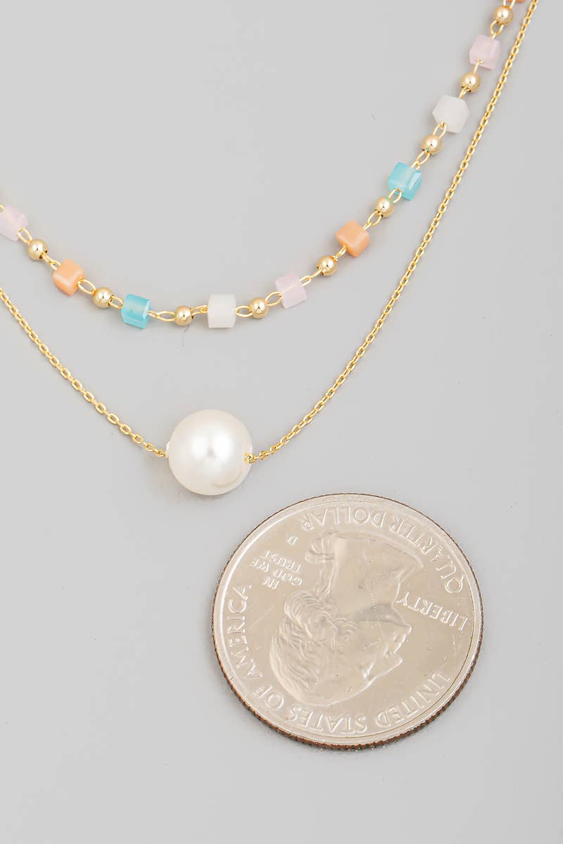 Layered Pearl Ball Charm Necklace