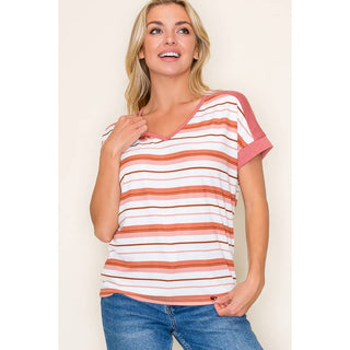 STACCATO V NECK MULTI STRIPED SHIRT