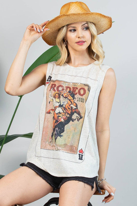 KEITH VINTAGE WESTERN GRAPHIC SLEEVELESS TOP