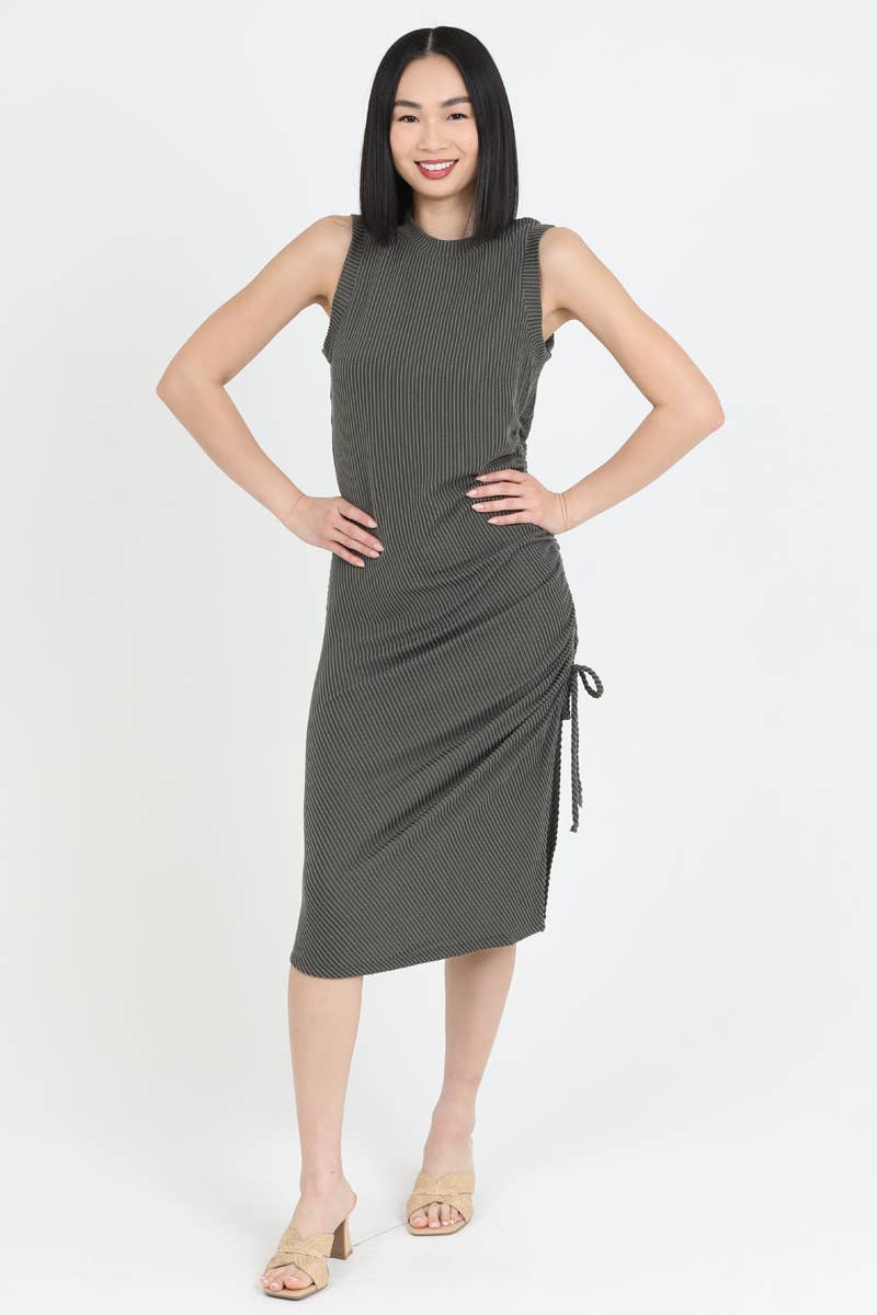 Olive TEXTURED KNIT SIDE ROUCH TANK DRESS by Angie