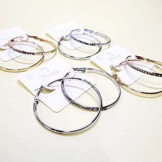 Gold or Silver Stone Hoop Earrings with diamond accents
