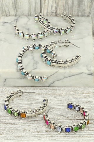 sophia collection Western Square Cut Crystal Hoop Earrings