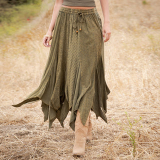 Boho Handkerchief Hem Patchwork Maxi Skirt