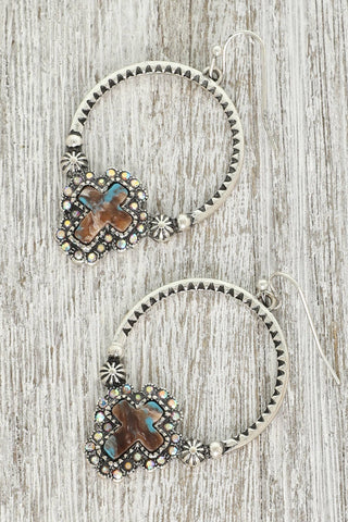 Sophia Collection Western Turquoise Cross Open Drop Earrings