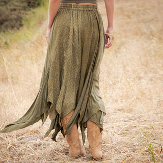 Boho Handkerchief Hem Patchwork Maxi Skirt