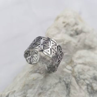 Adjustable Stainless Steel Flower Of Life Ring