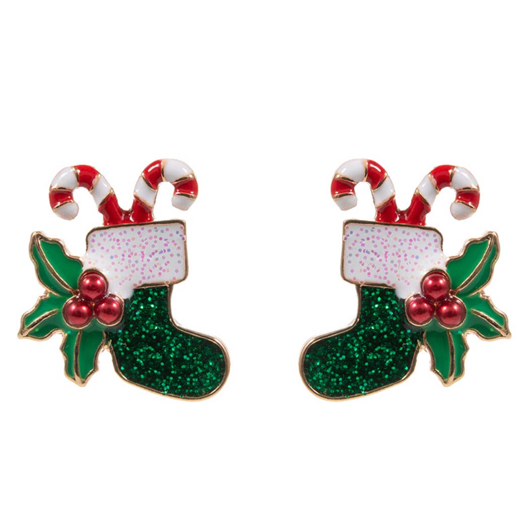 Christmas Socks Shape Enamel Post Earrings