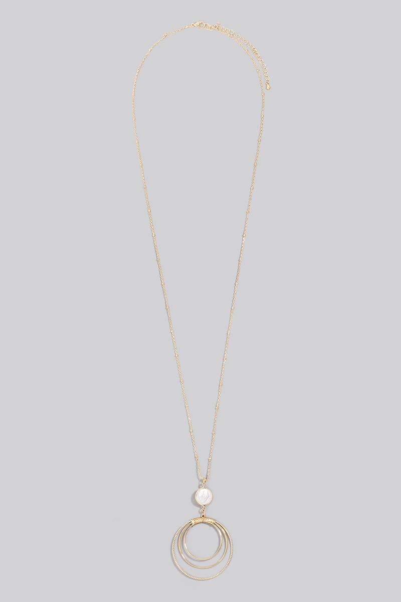 Layered Hoop And Pearl Pendant Long Necklace