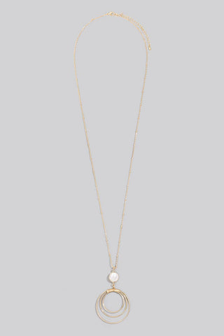 Layered Hoop And Pearl Pendant Long Necklace