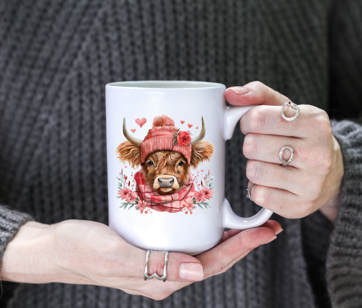 Roses & Highland Cow 15oz Coffee Mug